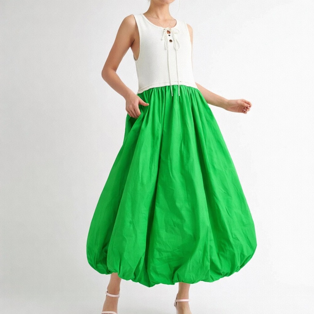 JODIFL Living In Summer Lace Up Dress In Green